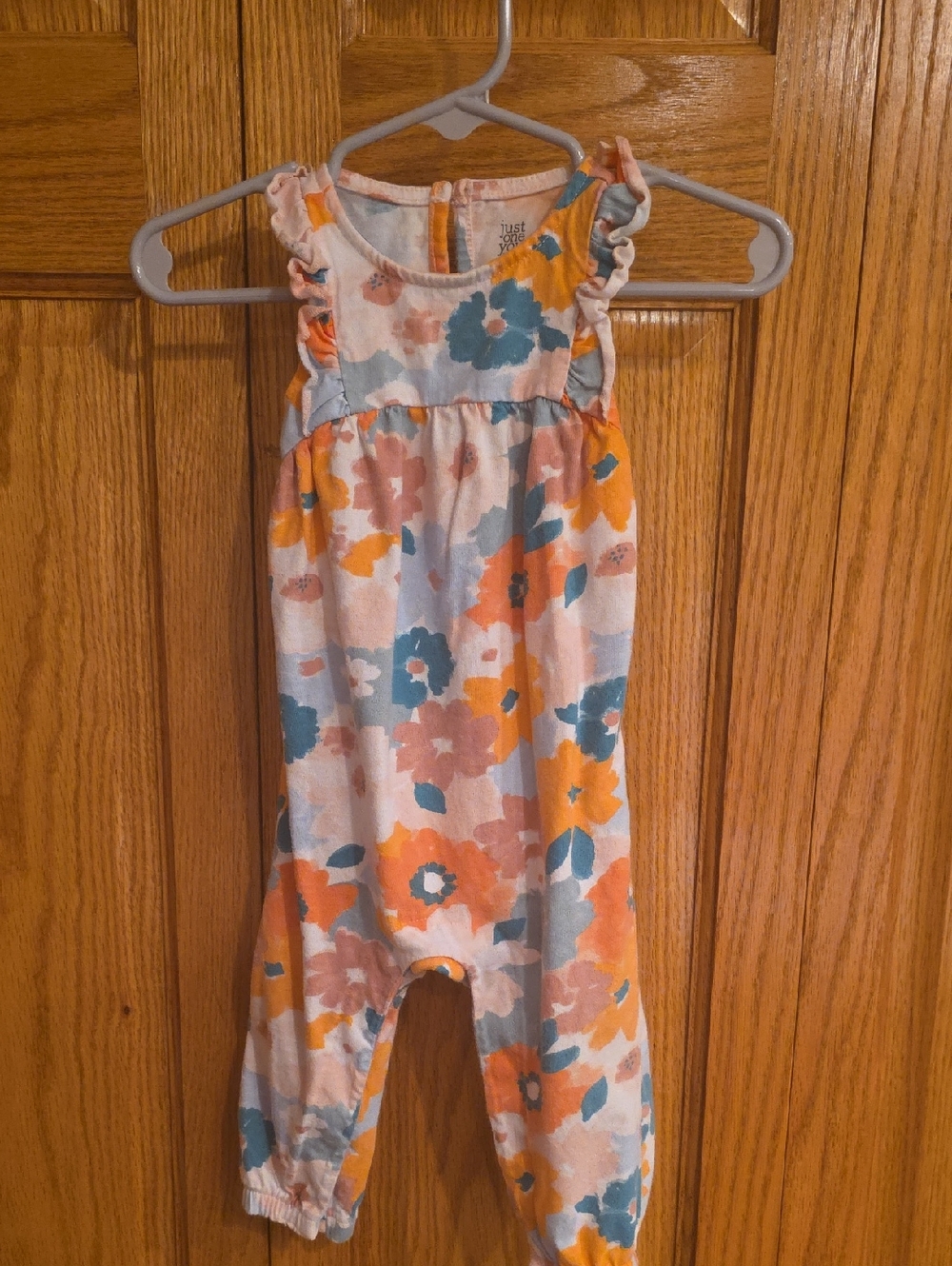 Floral Ruffle-Shoulder Kids One-Piece Bodysuit - Peach, Teal & Cream